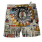 Music And Electric Guitar Style Hawaiian Print Beach Shorts For Summer Festivals And Travel