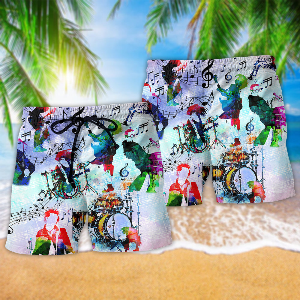 Colorful Music Band Soul Beach Shorts Pattern Detail For Warm Weather Comfort And Vacation Ready Style