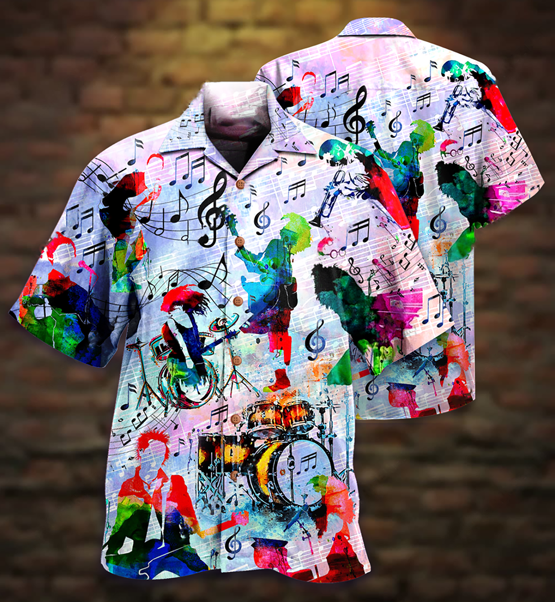Music Notes Hawaiian Shirt With All Over Print For Vacation Getaways Resort Wear And Casual Celebrations