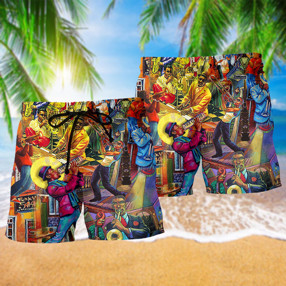 Music Jazz Beach Shorts Pattern Detail For Poolside Fun And Lightweight Summer Style