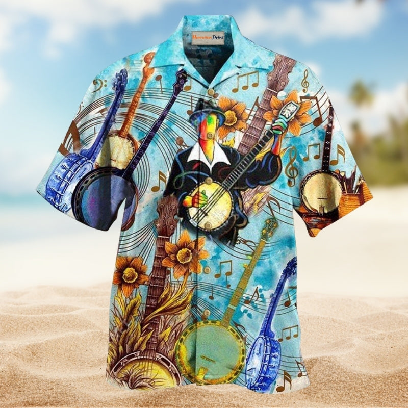 Music Cheerful Melodies From Banjo Hawaiian Shirt For Coastal Vacations Live Music Fans And Everyday Wear