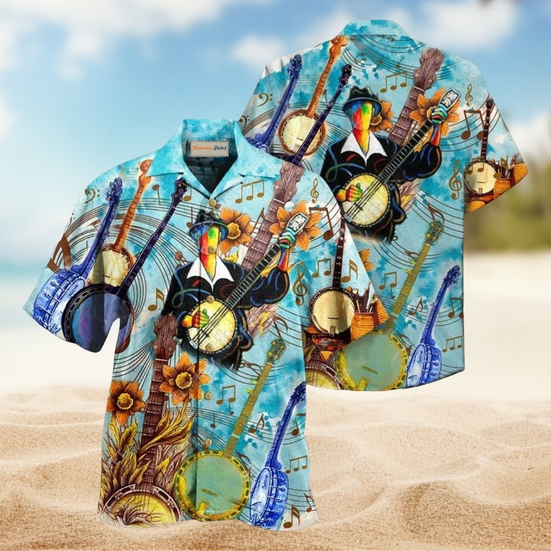 Music Cheerful Melodies From Banjo Hawaiian Shirt For Coastal Vacations Live Music Fans And Everyday Wear