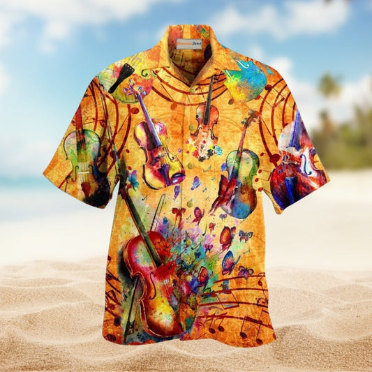 Music Colorful Violin Vintage Hawaiian Shirt For Coastal Vacations Live Music Fans And Everyday Wear