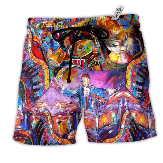 Music Drums Kill The Silient Hawaiian Print Beach Shorts For Resort Trips And Weekend Wear