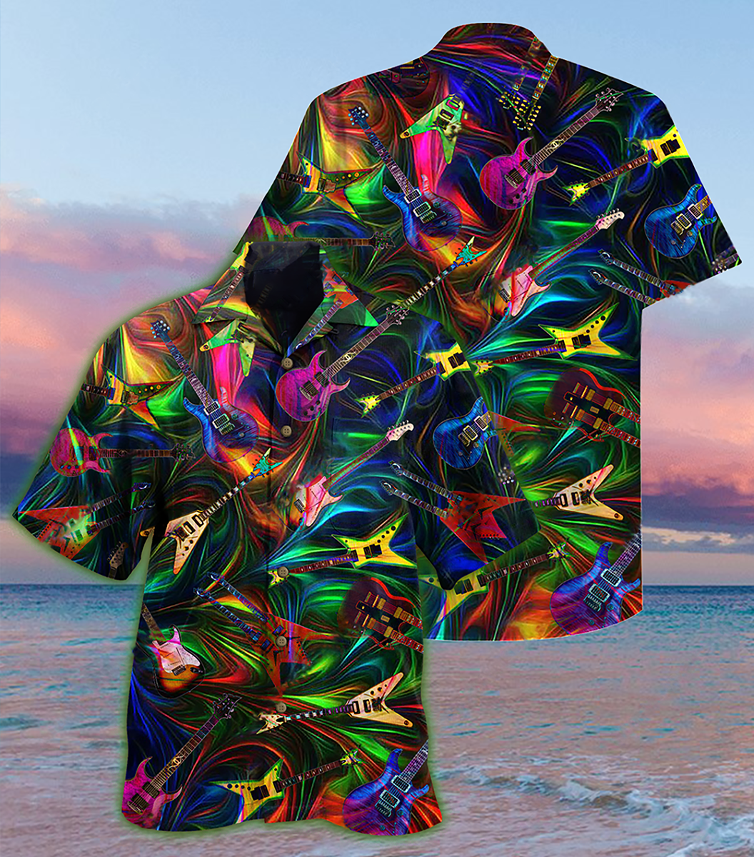 Electric Guitar Hawaiian Shirt With All Over Print For Island Trips Summer Gatherings And Comfortable Daily Wear