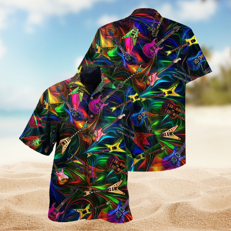 Music Guitar Detailed Graphic Hawaiian Shirt For Beach Days, Summer Outings, And Thoughtful Gift Giving