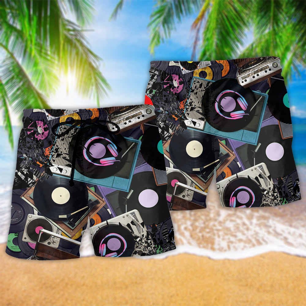 Music Every Sha La Melody On Record Players Beach Shorts For Musicians And Outdoor Comfort