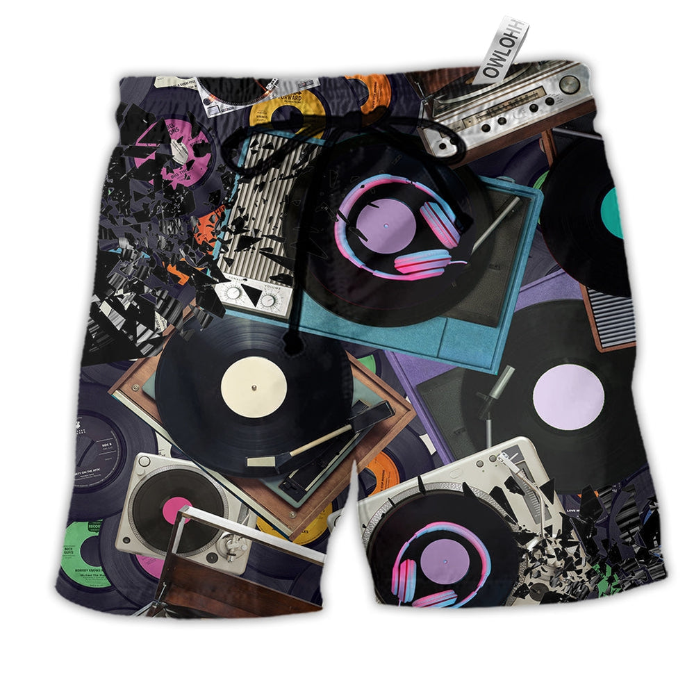 Music Every Sha La Melody On Record Players Beach Shorts For Resort Trips And Weekend Wear