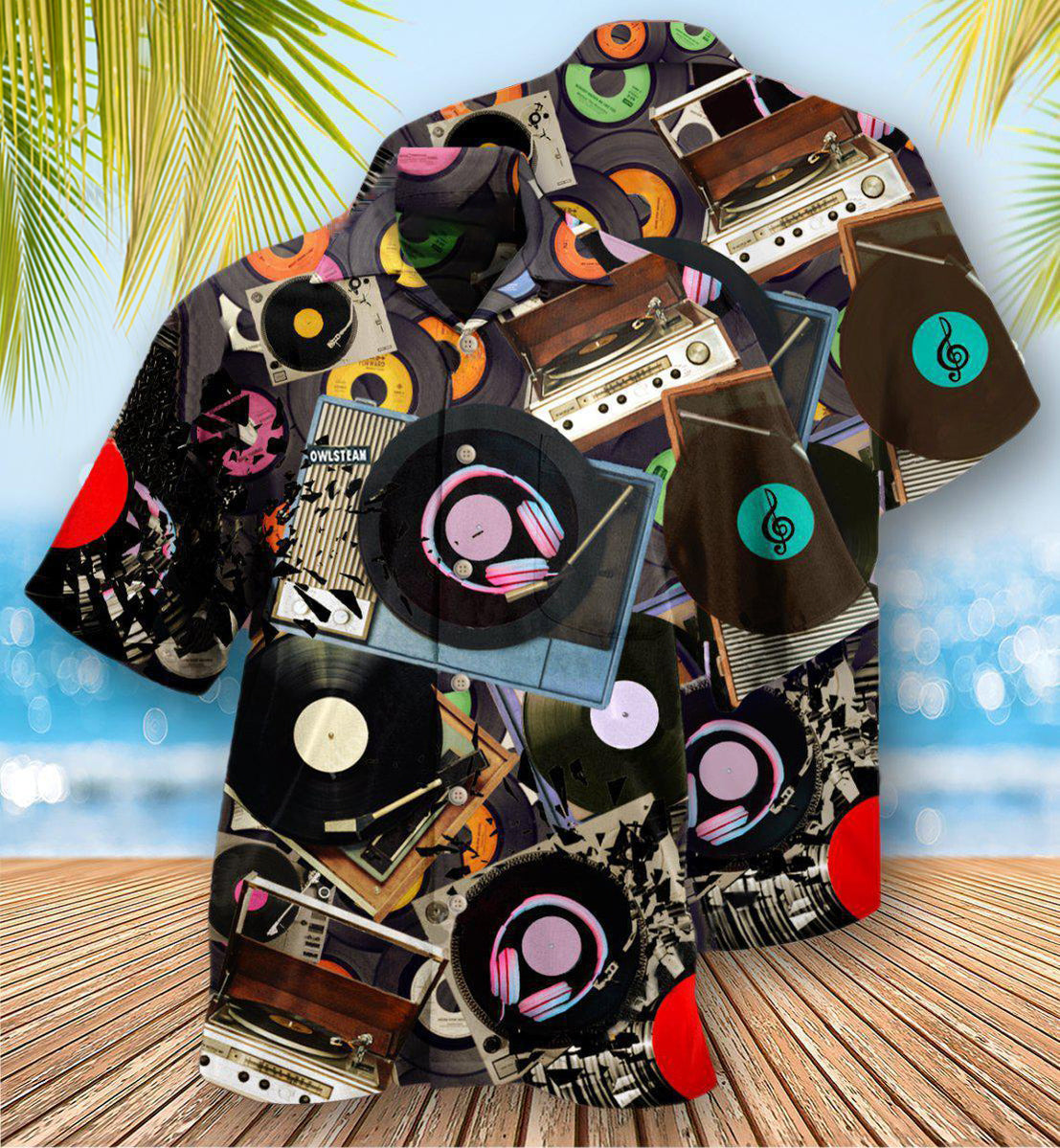 Vintage Record Player Music Hawaiian Shirt With All Over Print For Tropical Getaways Outdoor Fun And Everyday Wear