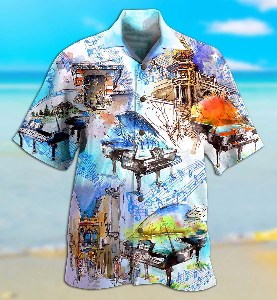 Music Notes Hawaiian Shirt With All Over Print For Resort Holidays Beach Travel And Relaxed Casual Fashion