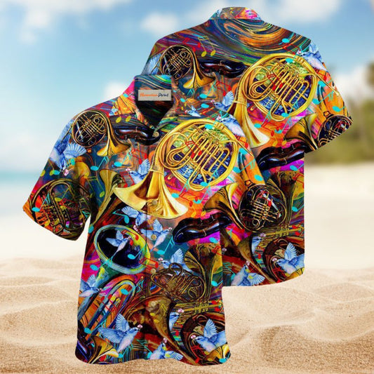 Music French Horn Speaks Hawaiian Shirt For Tropical Holidays, Outdoor Gatherings, And Everyday Comfort