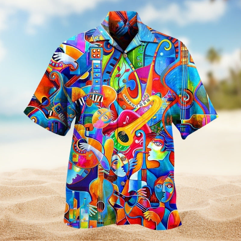 Colorful Music Hawaiian Shirt For Tropical Holidays, Outdoor Gatherings, And Everyday Comfort