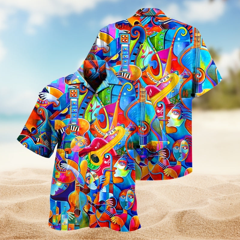 Colorful Music Hawaiian Shirt For Tropical Holidays, Outdoor Gatherings, And Everyday Comfort