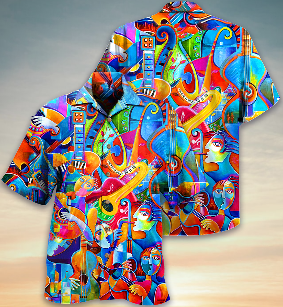 Colorful Music Notes Hawaiian Shirt With All Over Print For Summer Vacation Beach Travel And Casual Wear