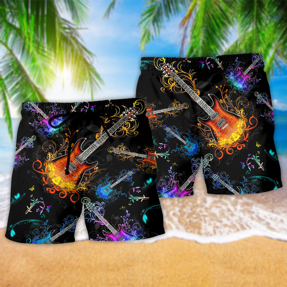 Guitar Journey Music Path Beach Shorts Pattern Detail For Leisure Travel And Lightweight Summer Style