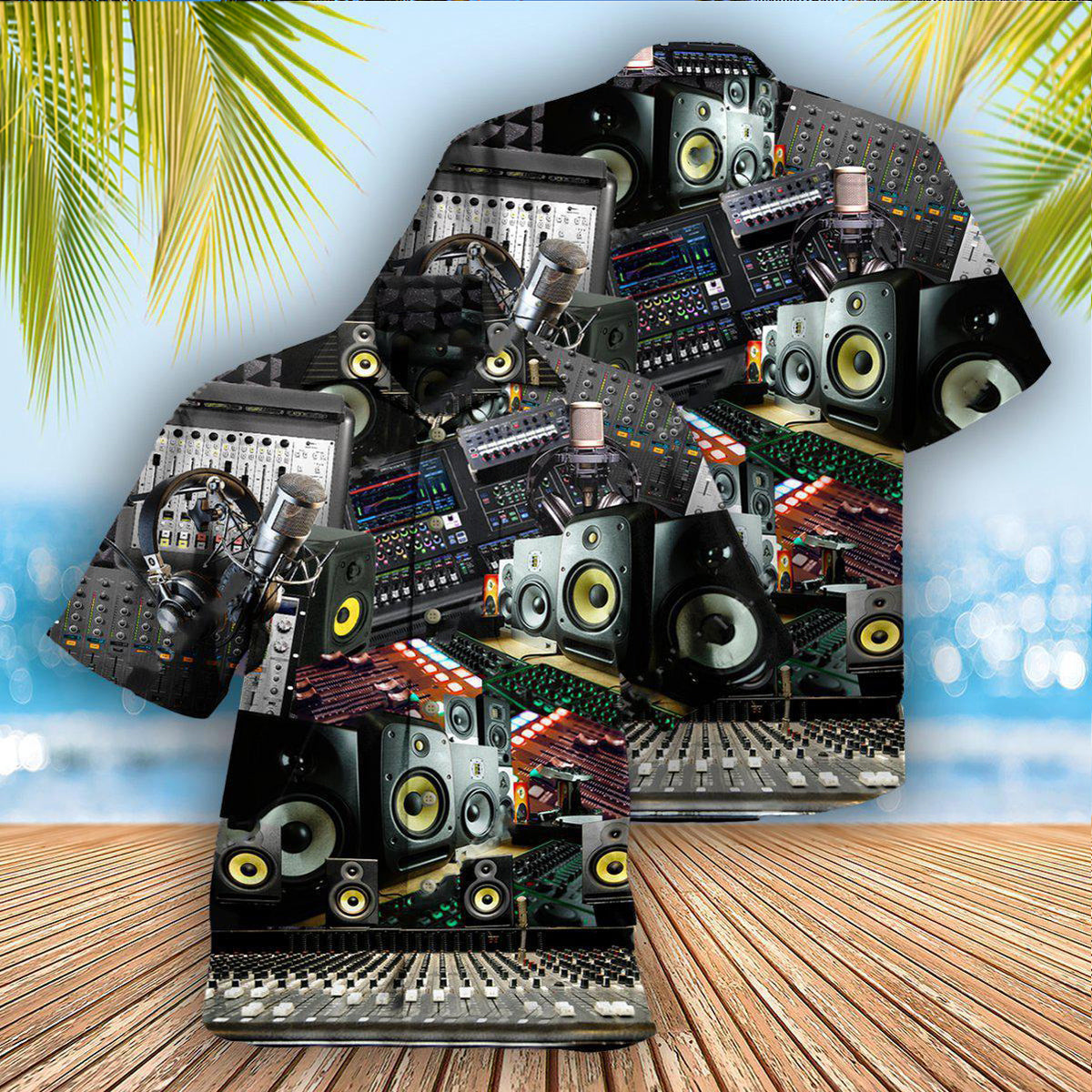 Recording Studio Music Hawaiian Shirt With All Over Print For Tropical Escapes Resort Wear And Outdoor Celebrations