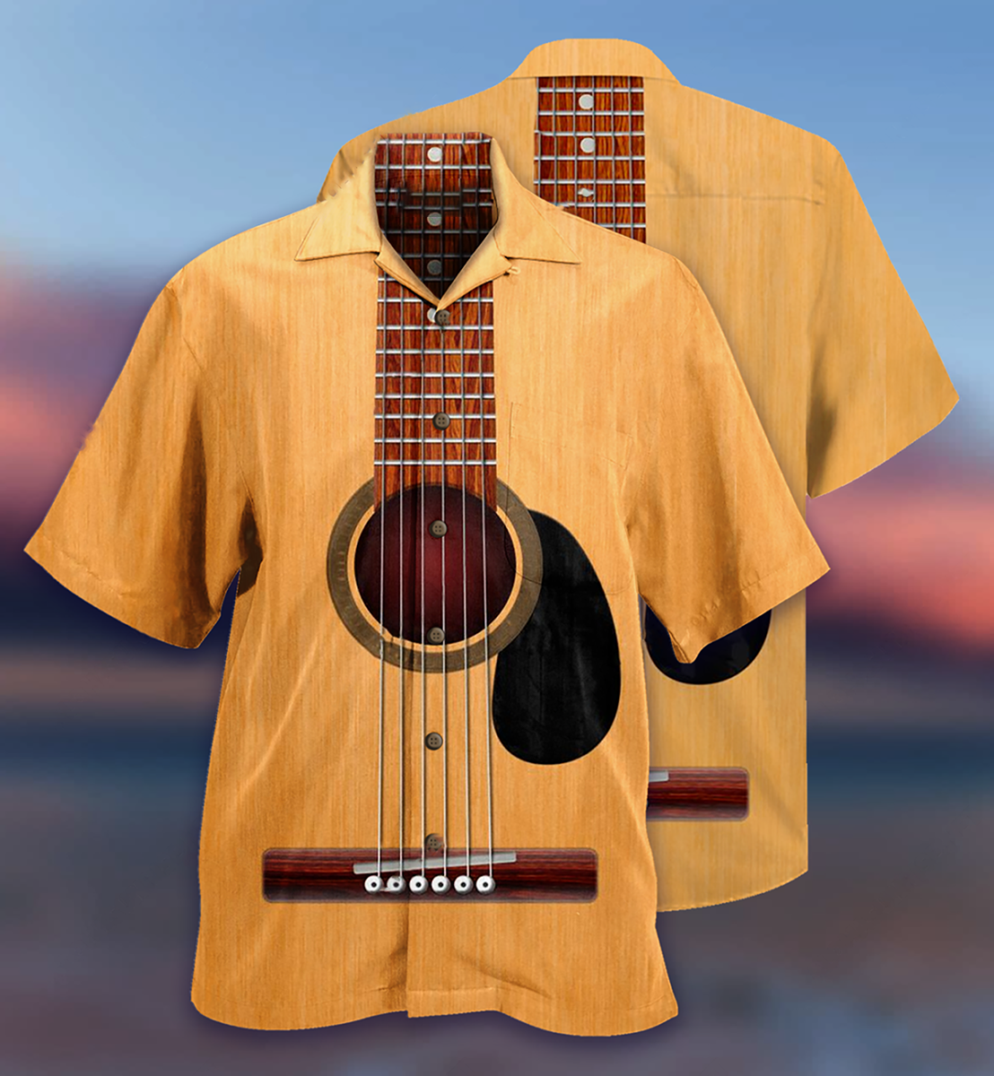 Guitar Hawaiian Shirt With All Over Print For Island Vacation Beach Days And Thoughtful Gifting
