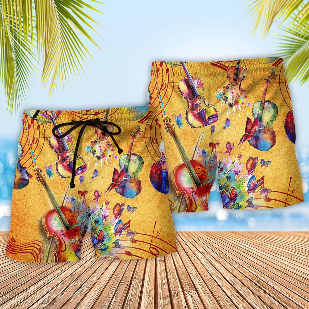 Guitar Peace Music Beach Shorts Pattern Detail For Outdoor Activities And Leisure And Relaxation