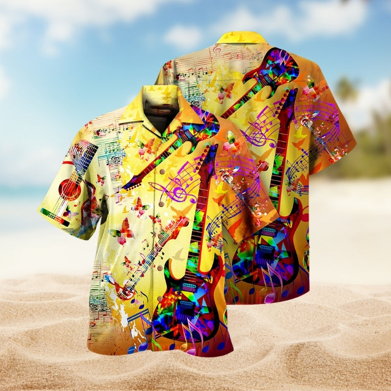 Music Guitar Hawaiian Shirt For Tropical Holidays, Outdoor Gatherings, And Everyday Comfort