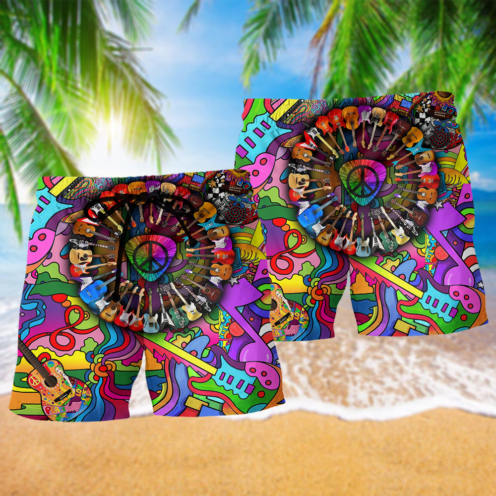Colorful Music Guitar Beach Shorts Pattern Detail For Resort Wear And Everyday Comfort