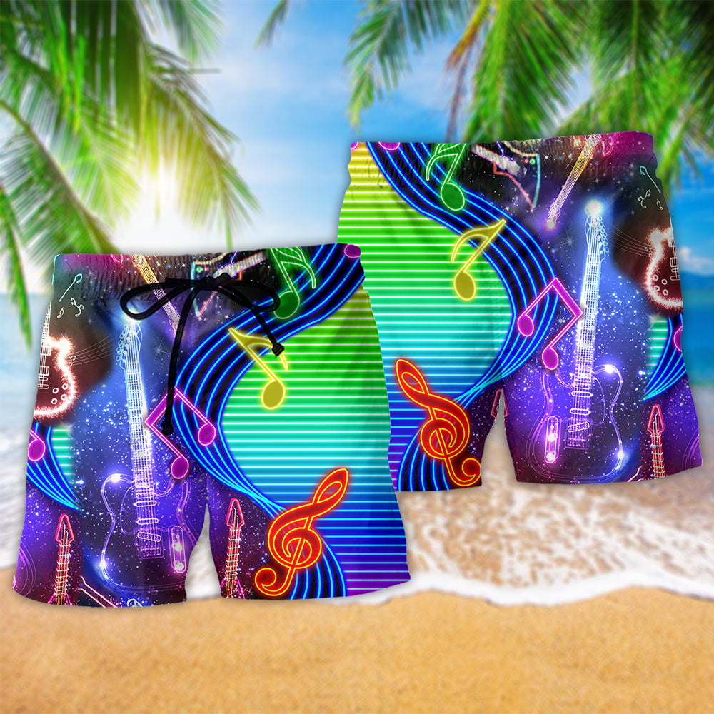 Guitar Neon Light Music Beach Shorts Design Detail For Resort And Beach Day Style