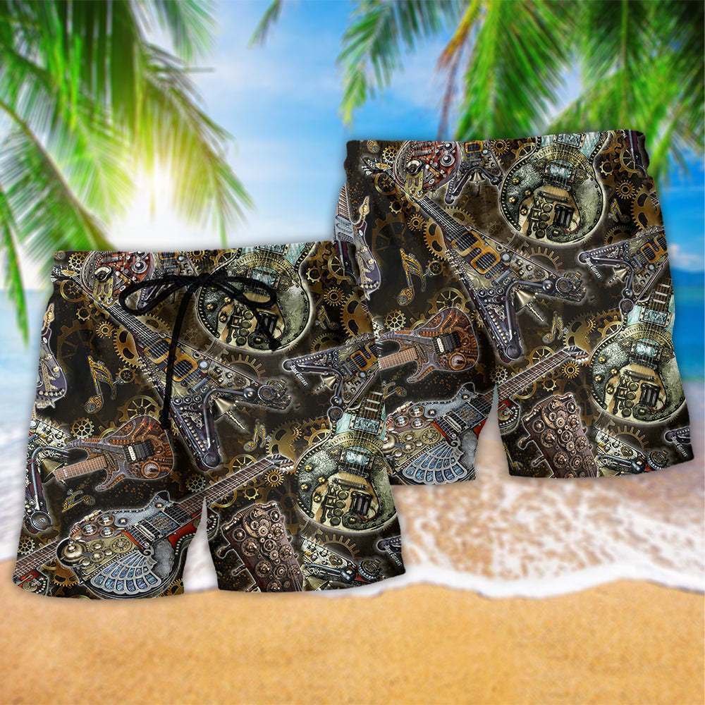 Music Guitar Beach Shorts Pattern Detail For Coastal Travel And Everyday Comfort