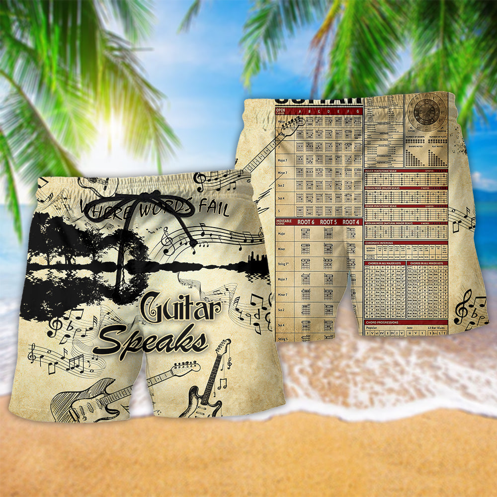 Music Guitar Speaks Love It Hawaiian Print Beach Shorts For Beach Days And Casual Style