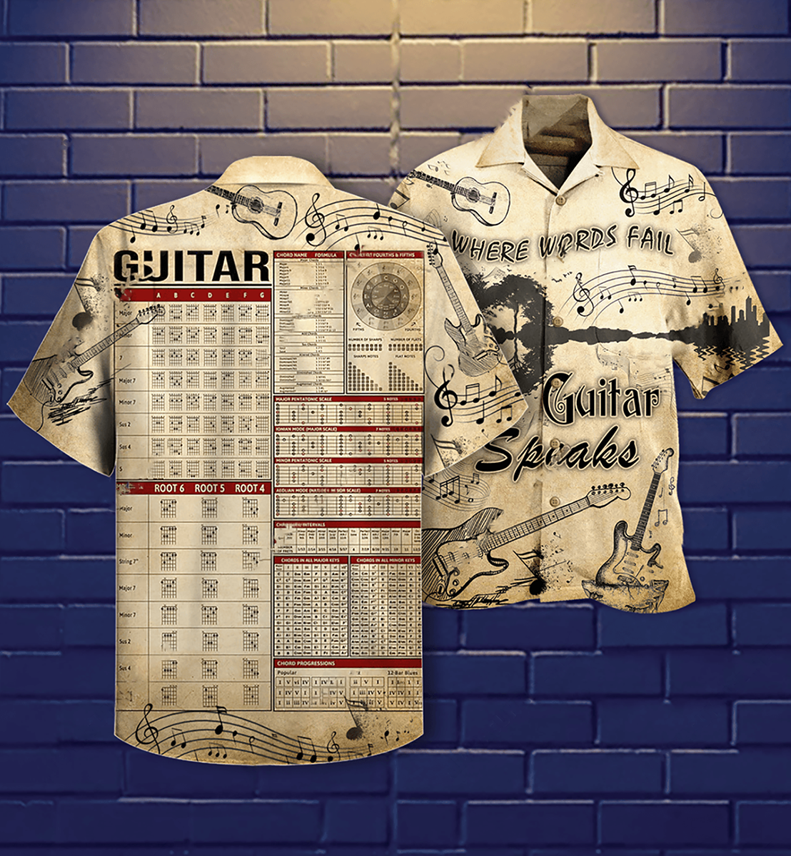 Guitar Hawaiian Shirt With All Over Print For Resort Getaways Summer Adventures And Casual Gifting