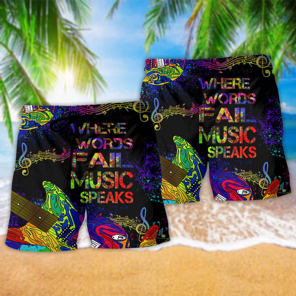 Guitar Music Speaks Colorful Beach Shorts Pattern View For Relaxed Vacation Styling