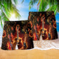 Guitar Music Flaming Red Beach Shorts Artwork Detail For Casual Warm Weather Outfits
