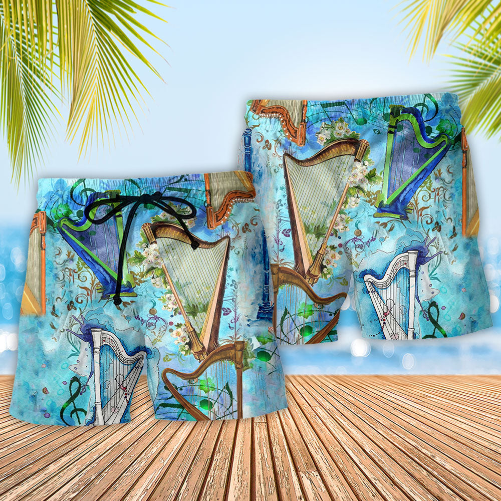Harp Music Lifestyle Beach Shorts Pattern Detail For Leisure Travel And Comfortable Resort Style