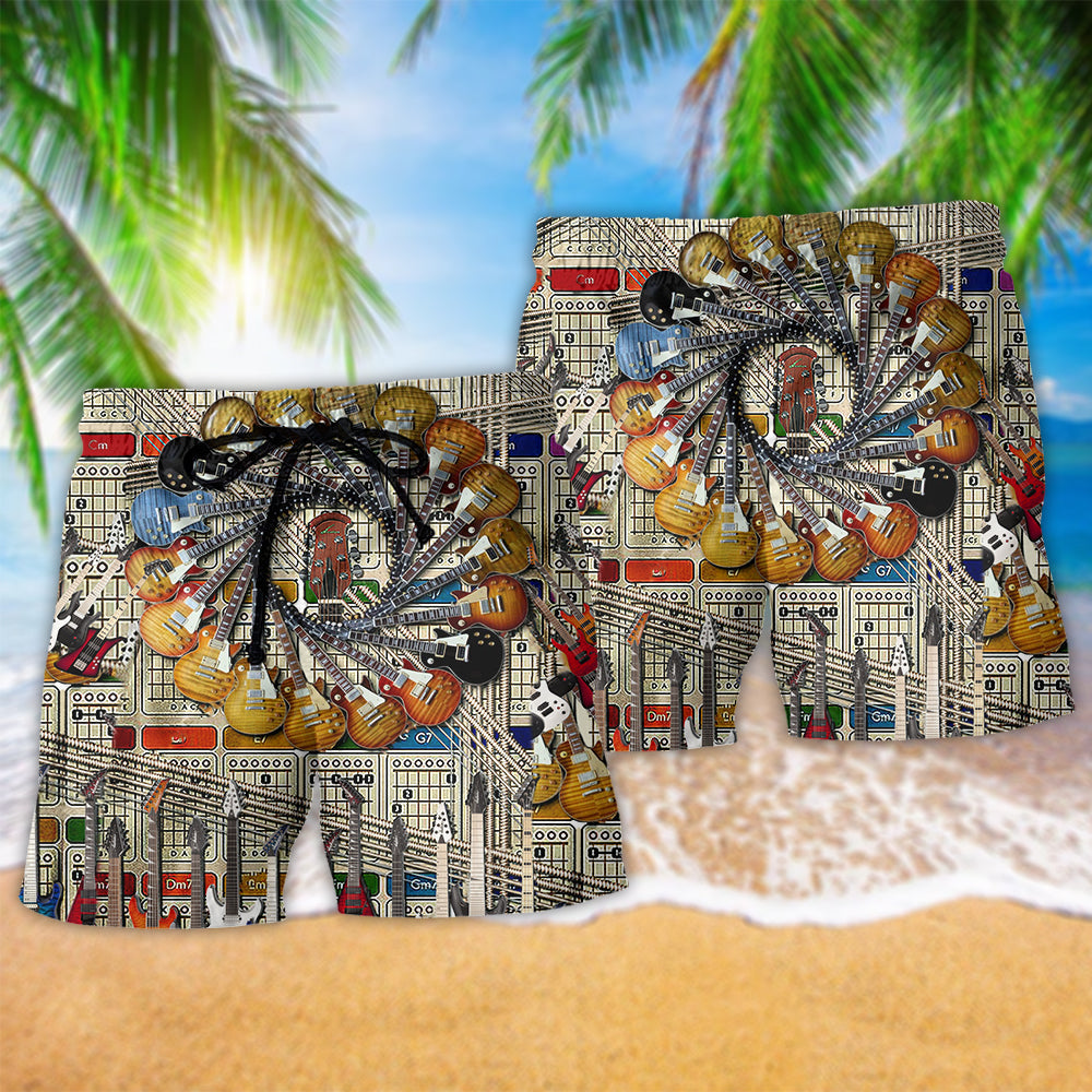 Music I Love Electric Guitar Hawaiian Print Beach Shorts For Musicians And Outdoor Comfort