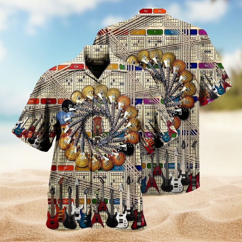 Music Guitar Hawaiian Shirt For Resort Trips, Coastal Parties, And Warm Weather Style