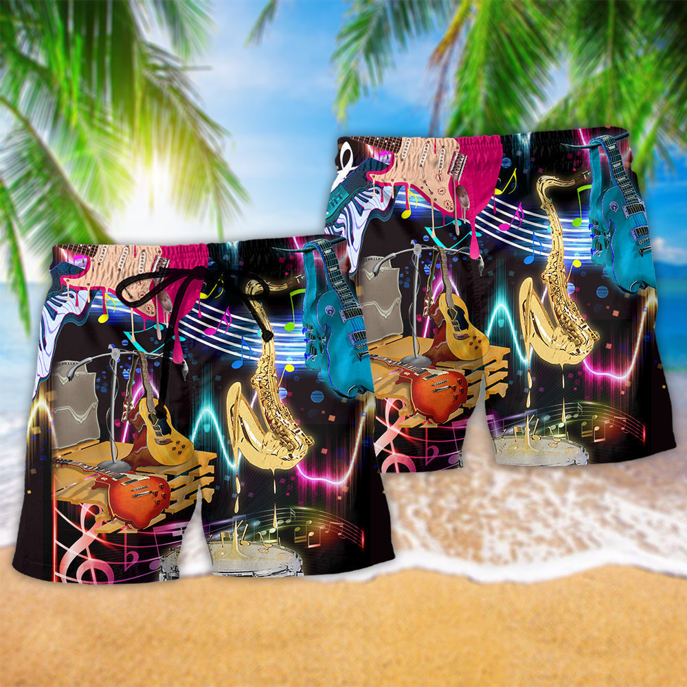 Music Heart Color Beach Shorts Pattern Detail For Coastal Leisure And Comfortable Daily Wear