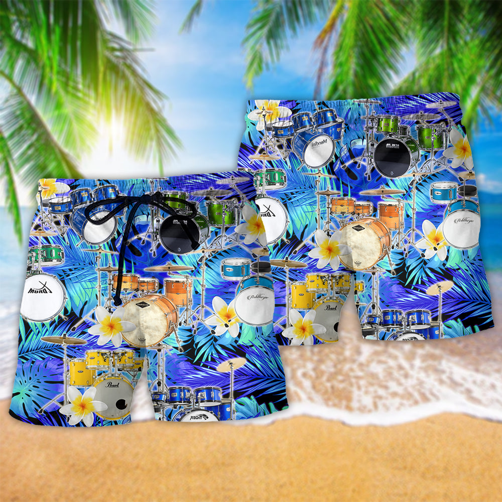 Music Is Better With Drums And Plumerias Beach Shorts For Music Lover Vacation Wear