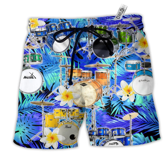 Music Is Better With Drums And Plumerias Beach Shorts For Summer Festivals And Travel