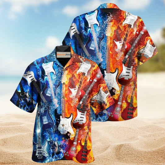 Music Is Life Guitar Is Therapy Hawaiian Shirt For Coastal Vacations Live Music Fans And Everyday Wear