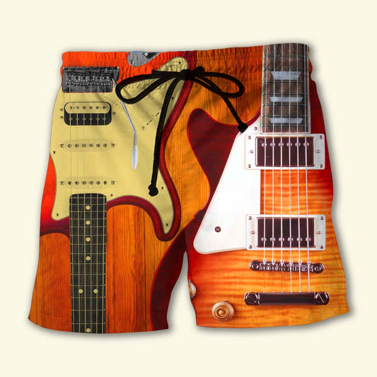 Music Is My Soul Vintage Guitar Beach Shorts Artwork View For Seaside Trips And Casual Style