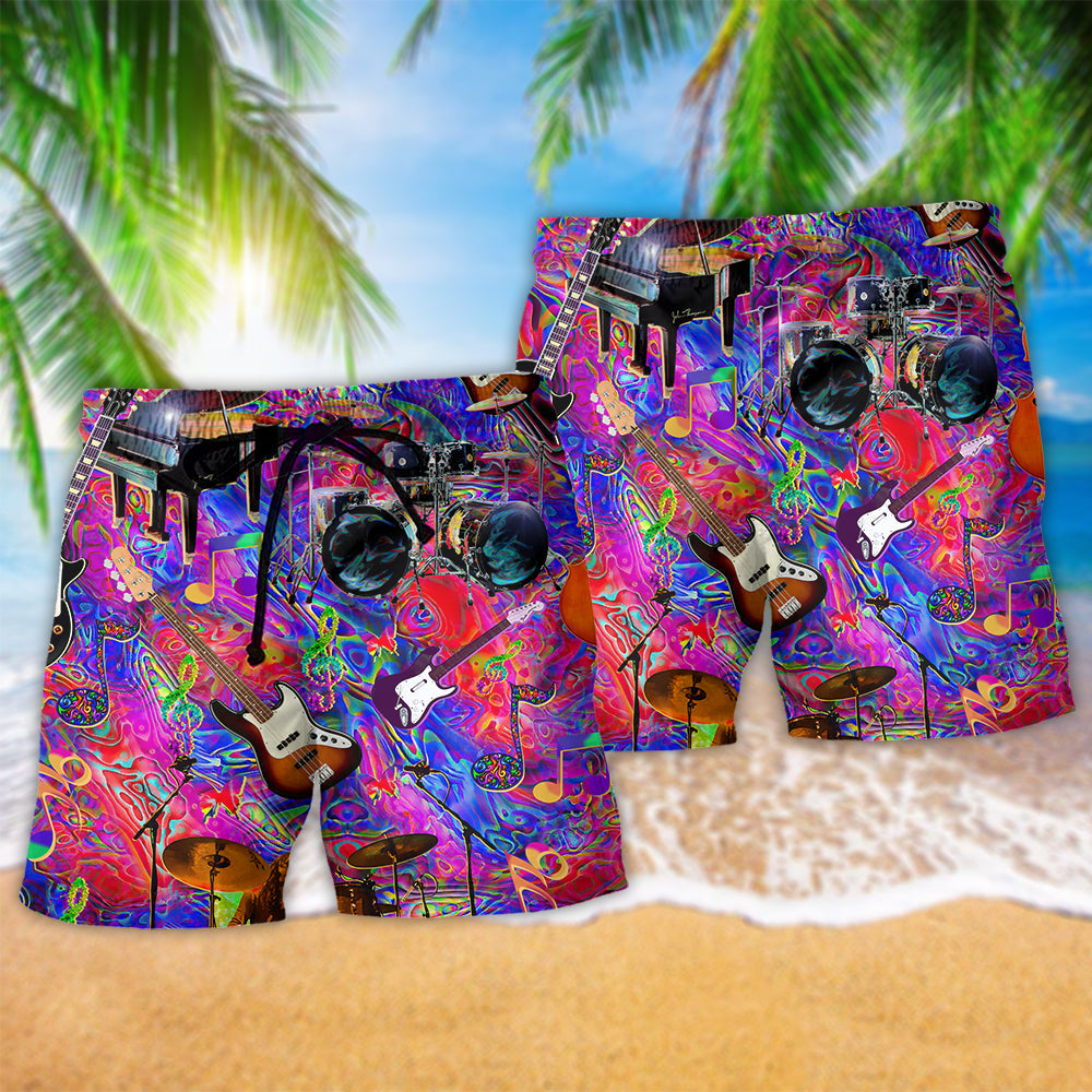 Music Motivation Colorful Beach Shorts Pattern Detail For Resort Wear And Relaxed Casual Style
