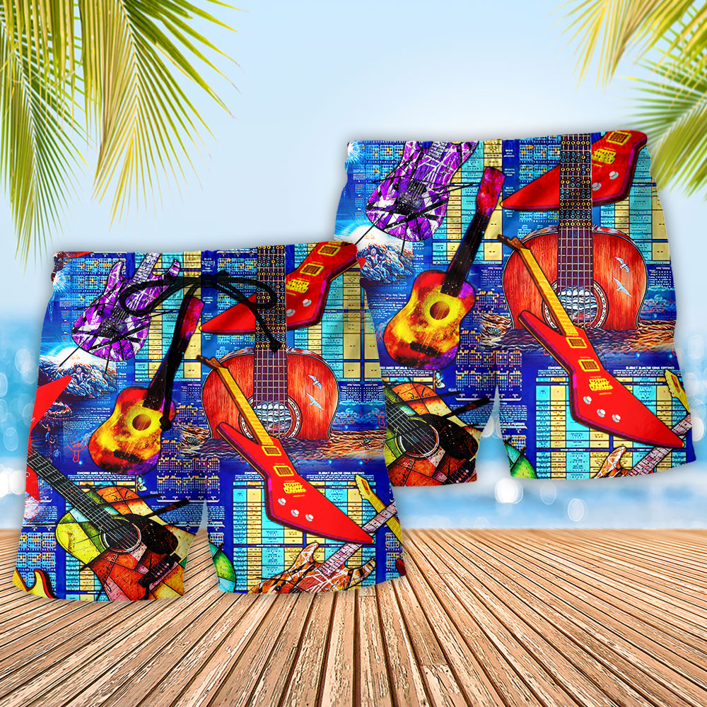 Guitar Choice Music Beach Shorts Pattern Detail For Beachside Relaxation And Bright Summer Outfits