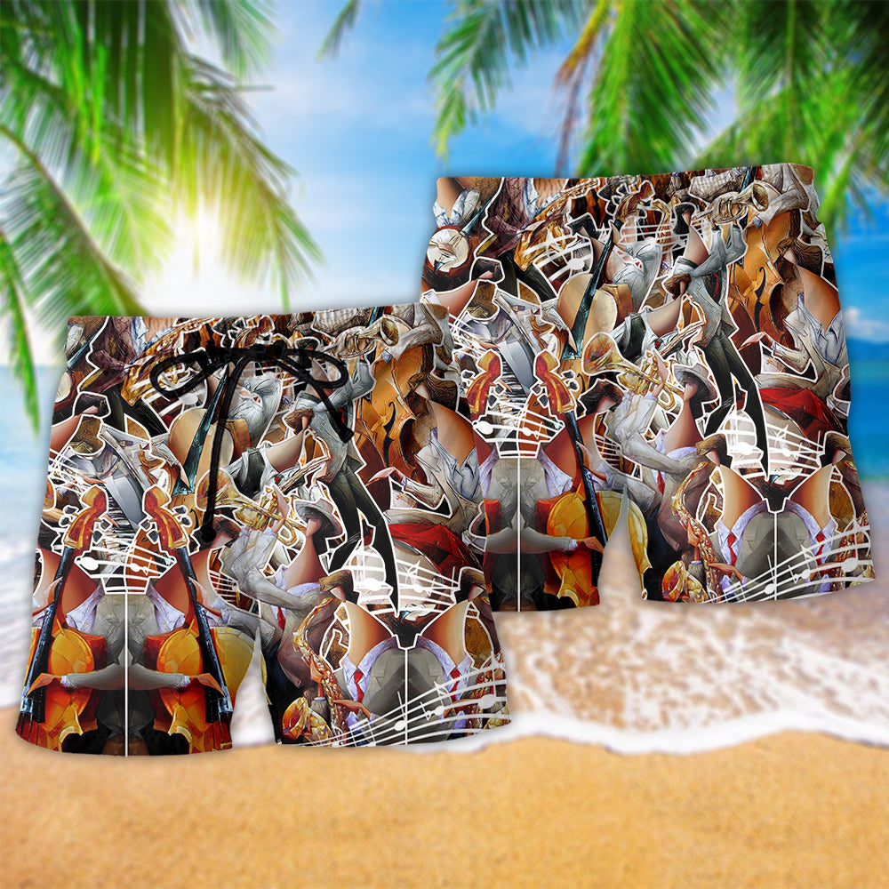 Retro Music Beach Shorts Pattern Detail For Outdoor Activities And Travel Ready Comfort