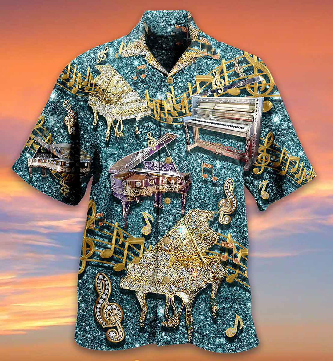Piano Music Diamond Hawaiian Shirt For Beach Parties And Weekend Getaways