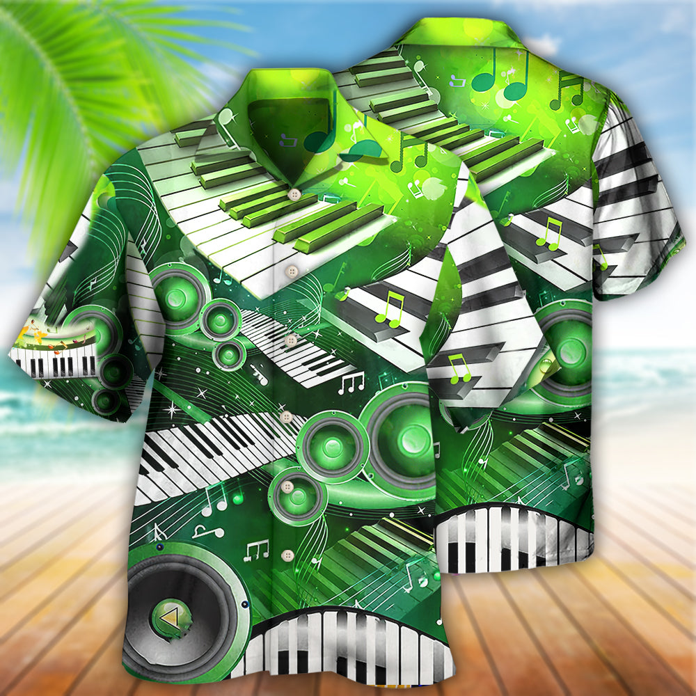 Green Piano Music Hawaiian Shirt For Vacation Days And Relaxed Coastal Outings
