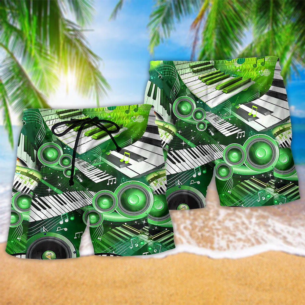 Music Love Green Style So Cool Hawaiian Print Beach Shorts For Creative Warm Weather Outfits
