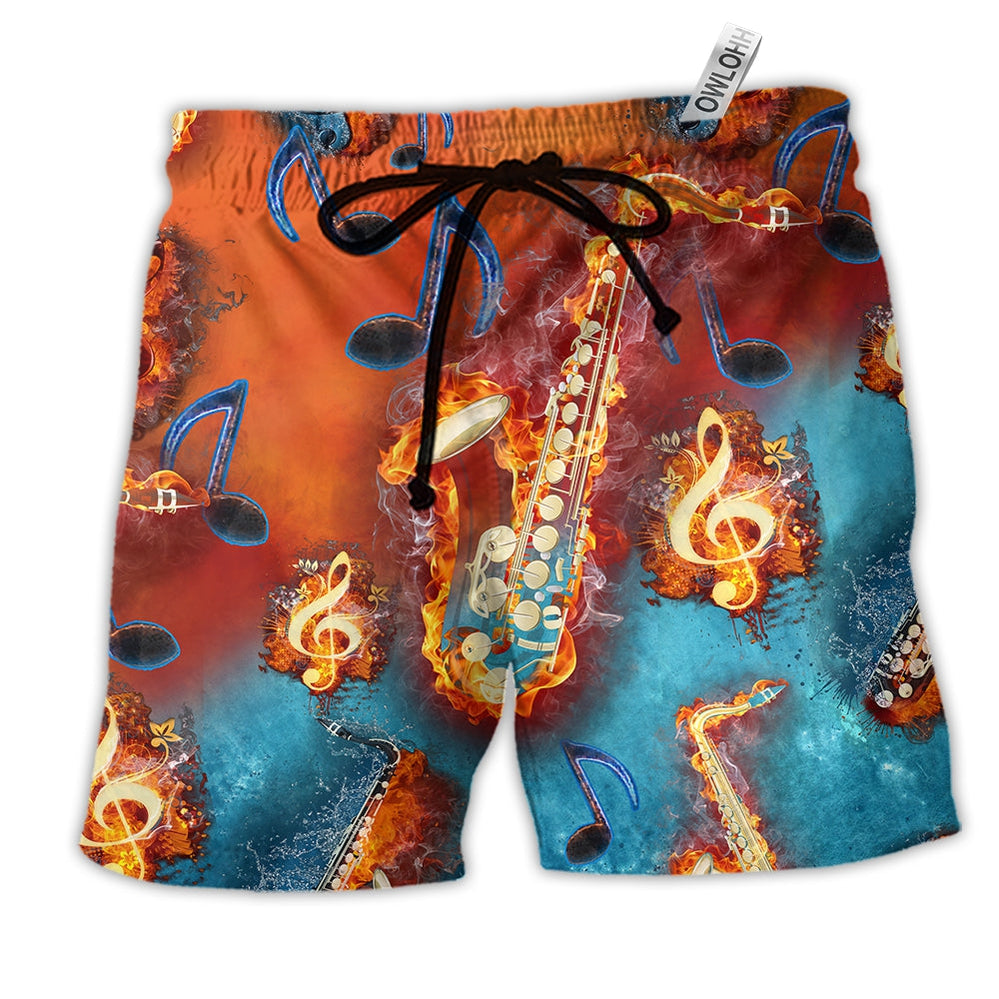 Music Love It Red Black Hawaiian Print Beach Shorts For Resort Trips And Weekend Wear