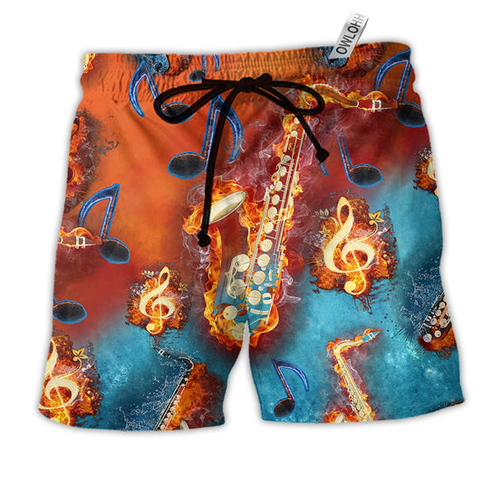 Music Love It Red Black Hawaiian Print Beach Shorts For Resort Trips And Weekend Wear