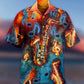 Red Black Blue Saxophone Music Hawaiian Shirt Artwork Detail For Tropical Trips And Casual Outings