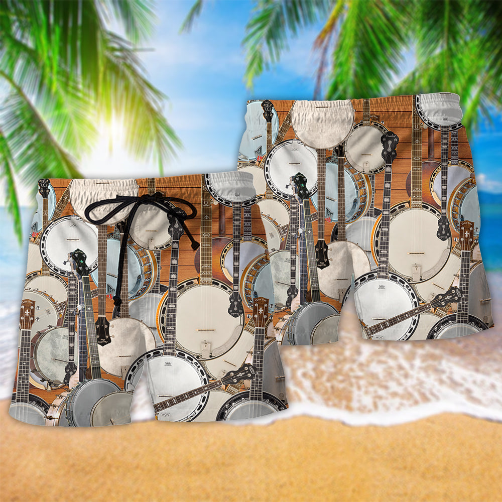 Retro Music Beach Shorts Pattern Detail For Relaxed Weekends And Leisure And Relaxation