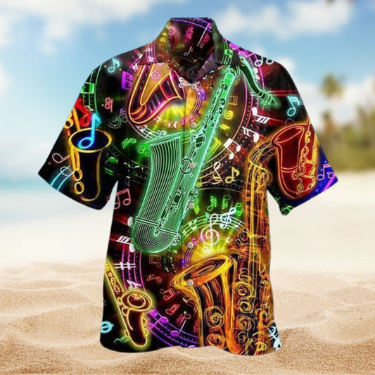 Music Style Hawaiian Shirt For Coastal Adventure, Outdoor Event, And Beachside Style
