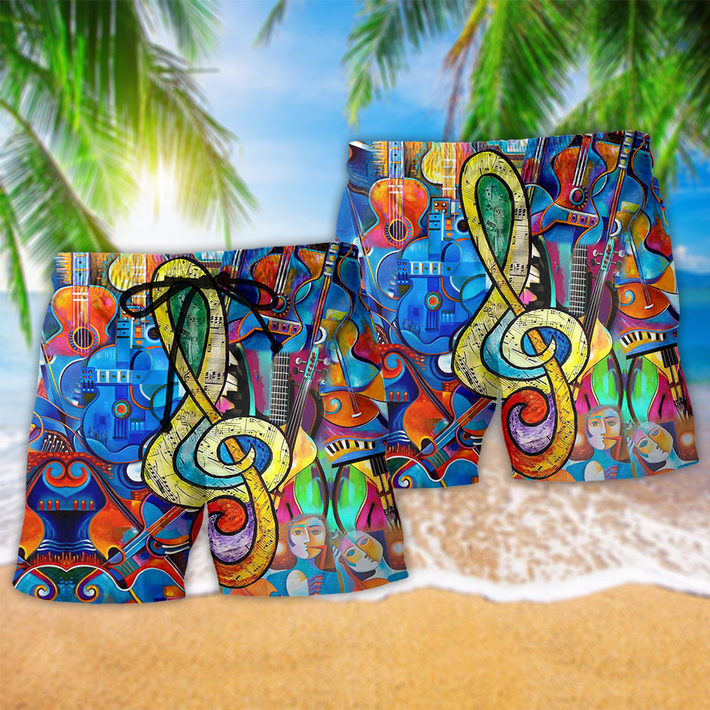 Music Note Live Beach Shorts Pattern View For Weekend Trips And Outdoor Activities